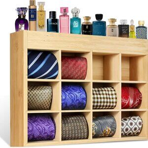 Wall Mounted Bamboo Tie Organizer & Perfume Holder Wall Mounted Tie Rack